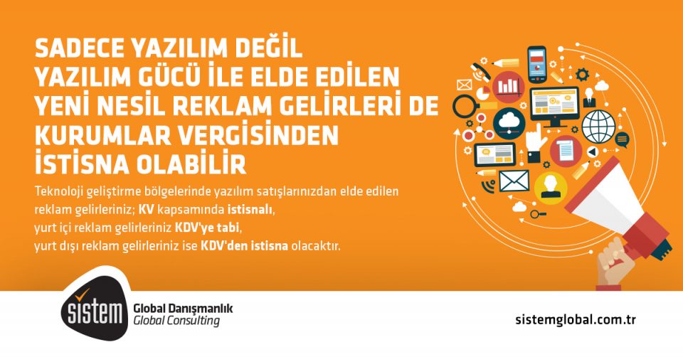 Sistem Global Danışmanlık TEKNOLOJİ GELİŞTİRME BÖLGELERİNDE YAZILIM ÜRÜNLERİ ÜZERİNDEN ELDE EDİLEN REKLAM GELİRLERİNİN VERGİSEL DURUMU
